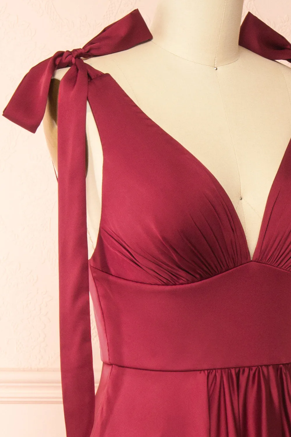 Vida Burgundy | Satin Midi Dress with Tie Straps sold by Boutique 1861 product image thumbnail 5