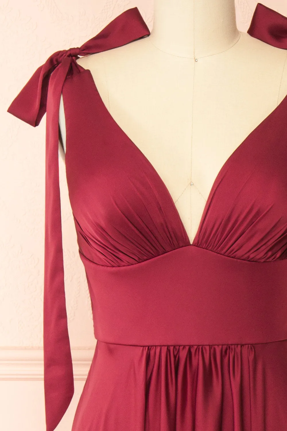 Vida Burgundy | Satin Midi Dress with Tie Straps sold by Boutique 1861 product image thumbnail 3