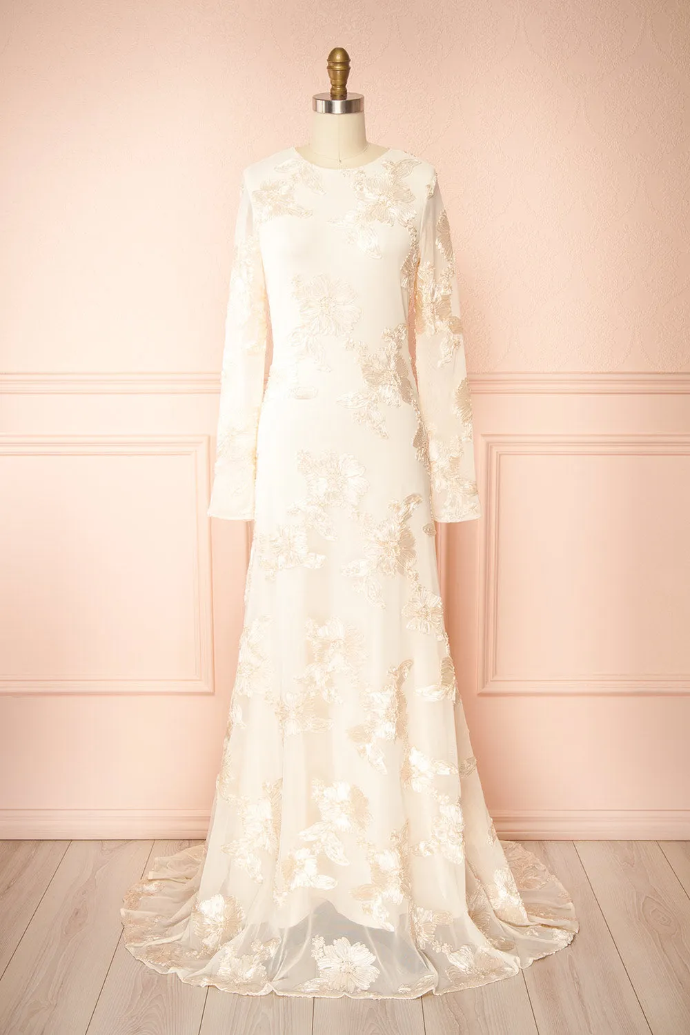 Zastra | Cream Mesh Bridal Dress w/ Floral Embroidery sold by Boutique 1861