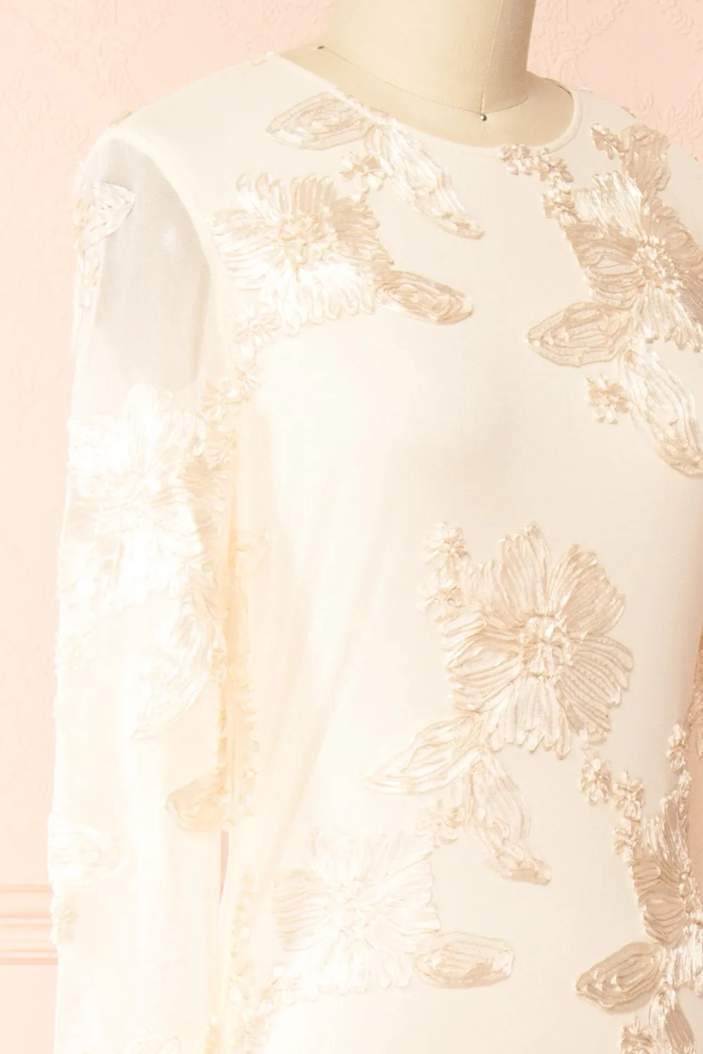 Zastra | Cream Mesh Bridal Dress w/ Floral Embroidery sold by Boutique 1861 product image thumbnail 4