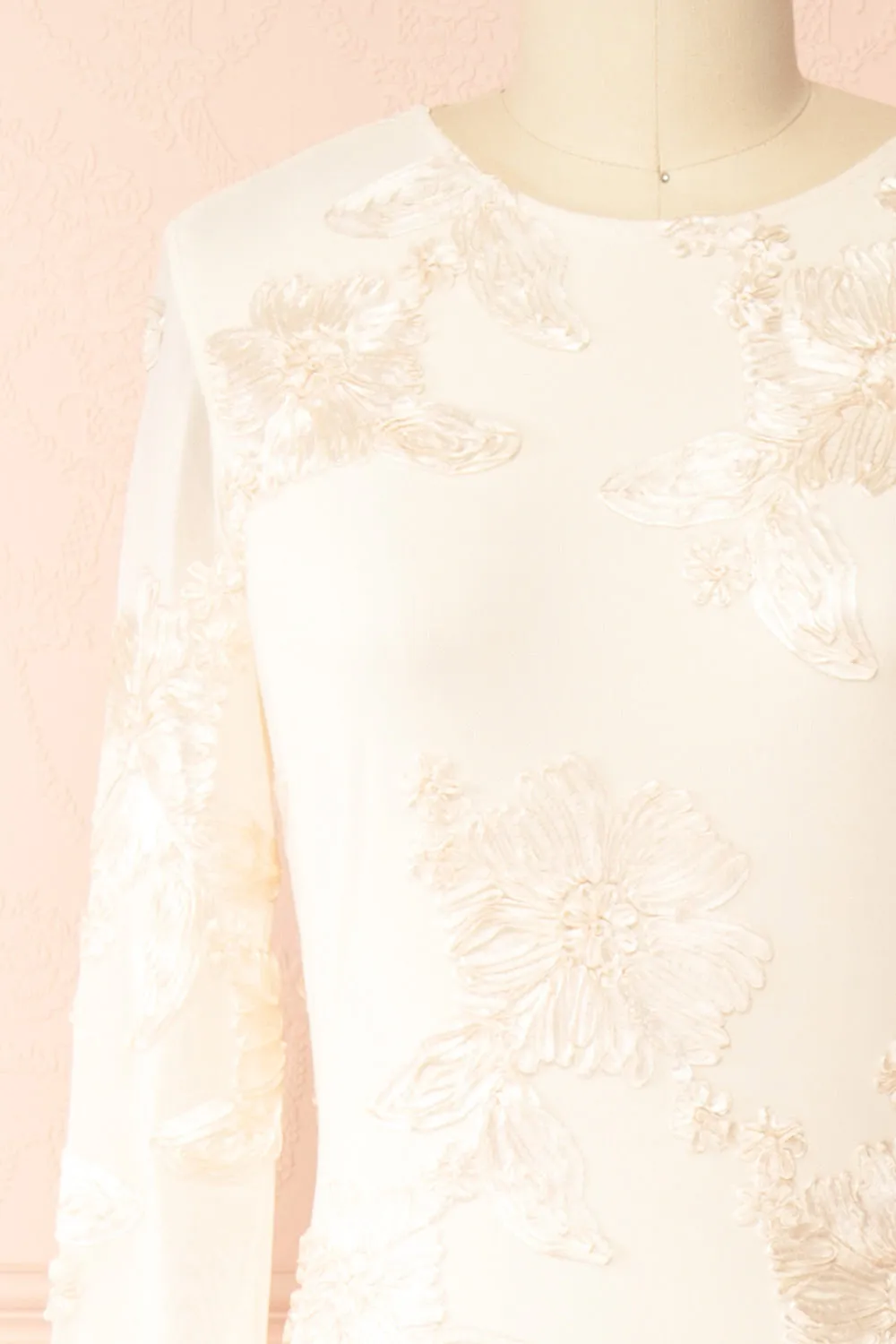 Zastra | Cream Mesh Bridal Dress w/ Floral Embroidery sold by Boutique 1861 product image thumbnail 2