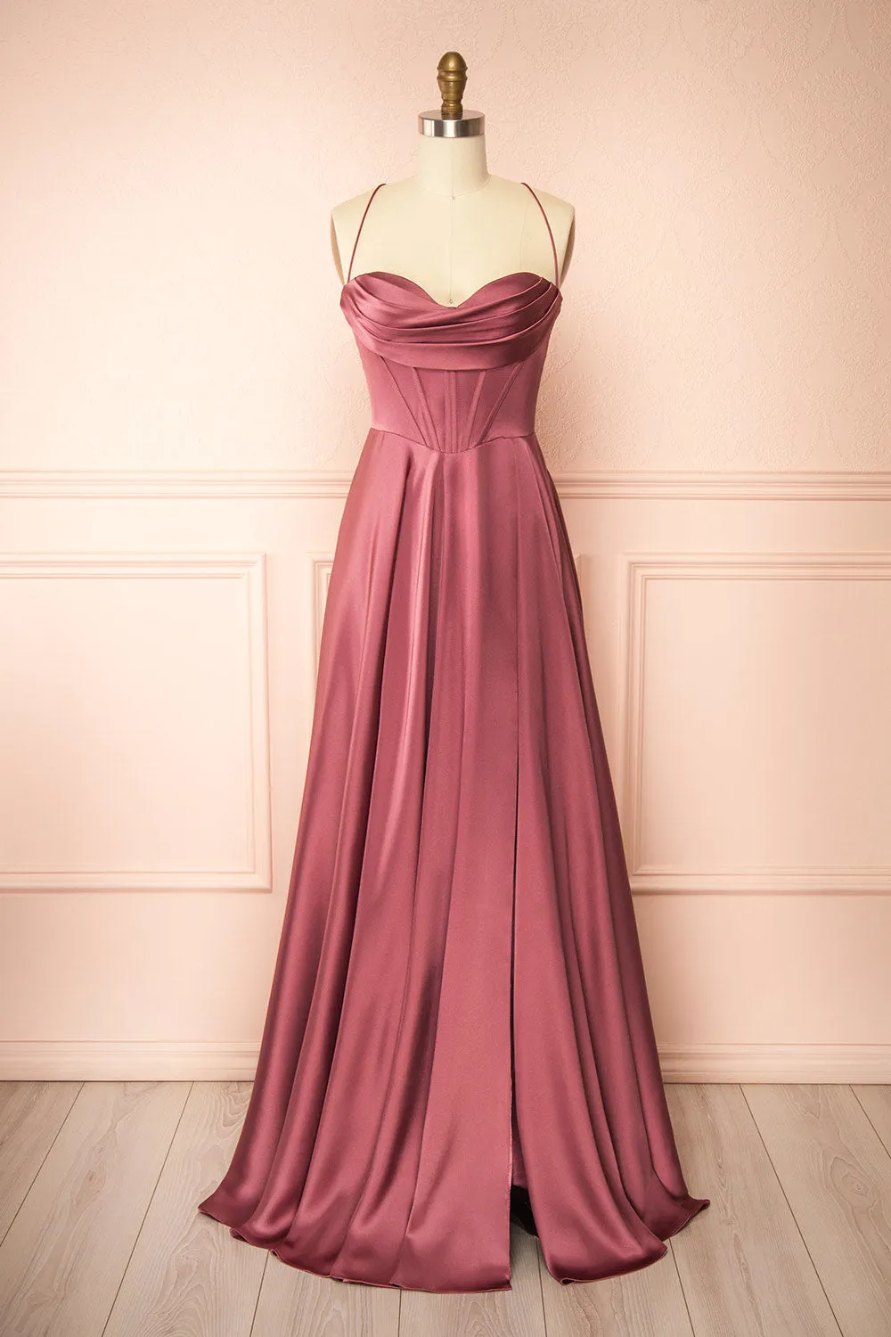 Misha Mauve | Corset Cowl Neck Maxi Dress sold by Boutique 1861
