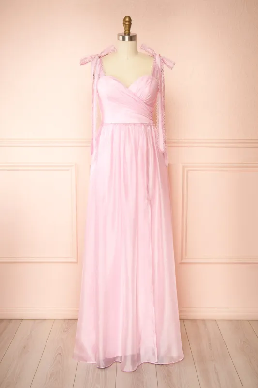 Indya Pink | Organza Maxi Dress w/ Tie Straps sold by Boutique 1861
