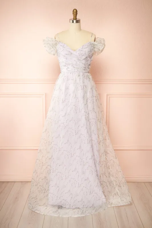 Ahbee Lavender | Off-Shoulder Floral Maxi Organza Dress sold by Boutique 1861
