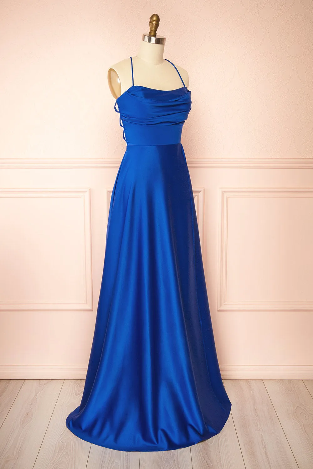 Marlys Blue | Cowl Neck Satin Maxi Dress w/ High Slit sold by Boutique 1861 product image thumbnail 5