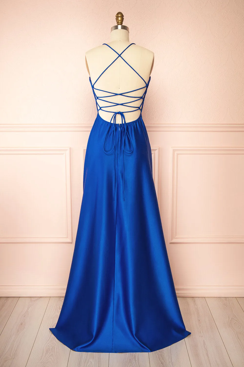 Marlys Blue | Cowl Neck Satin Maxi Dress w/ High Slit sold by Boutique 1861 product image thumbnail 3