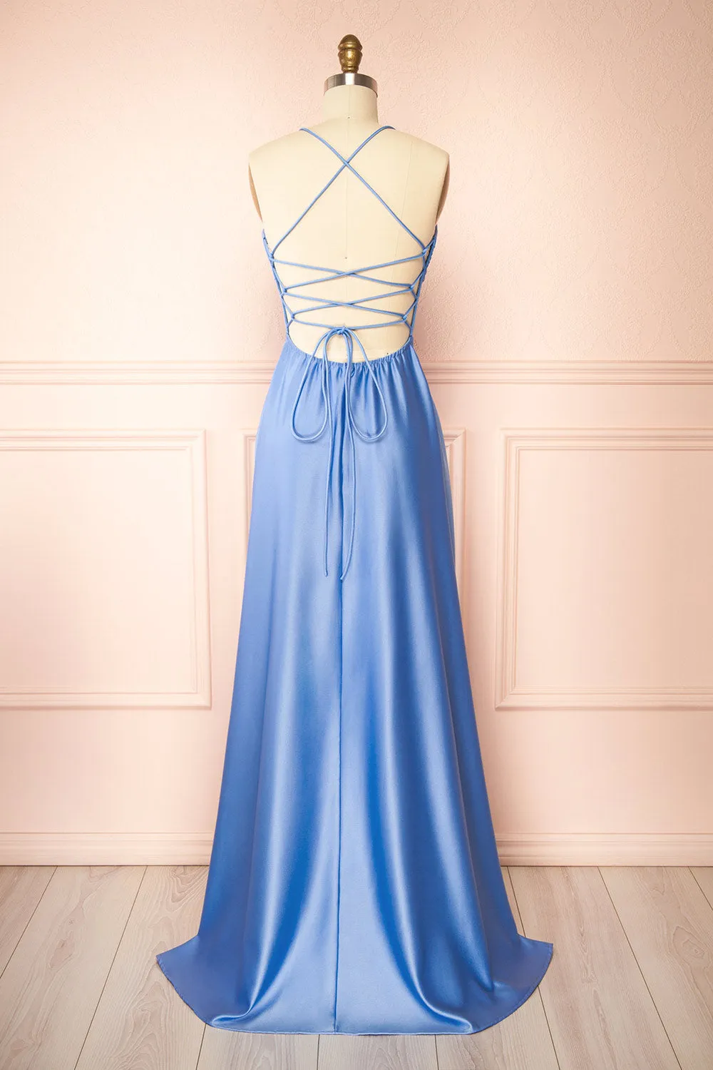 Marlys Light Blue | Cowl Neck Satin Maxi Dress w/ High Slit sold by Boutique 1861 product image thumbnail 3