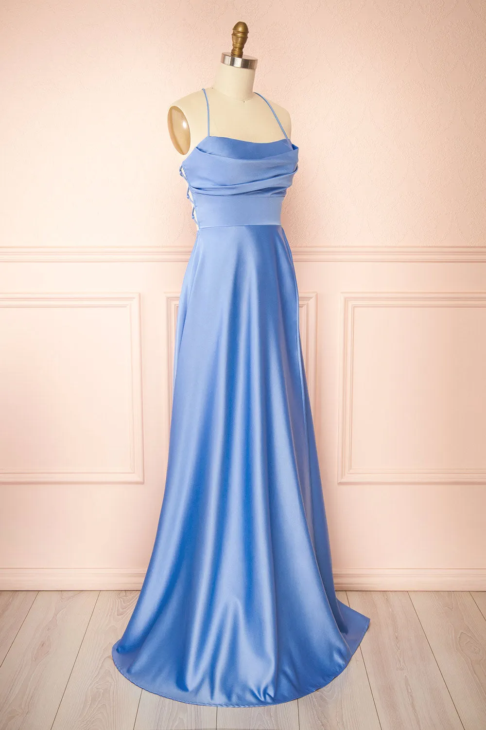 Marlys Light Blue | Cowl Neck Satin Maxi Dress w/ High Slit sold by Boutique 1861 product image thumbnail 5