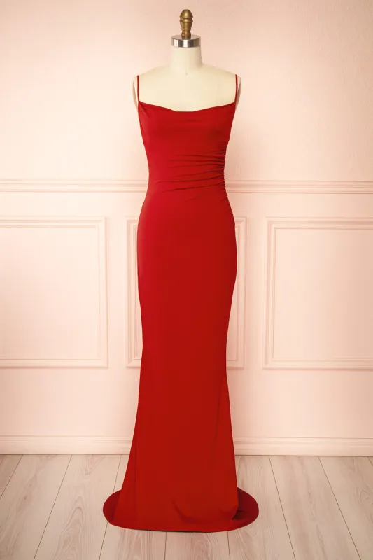 Nayla Red | Mermaid Maxi Dress w/ Open Back sold by Boutique 1861
