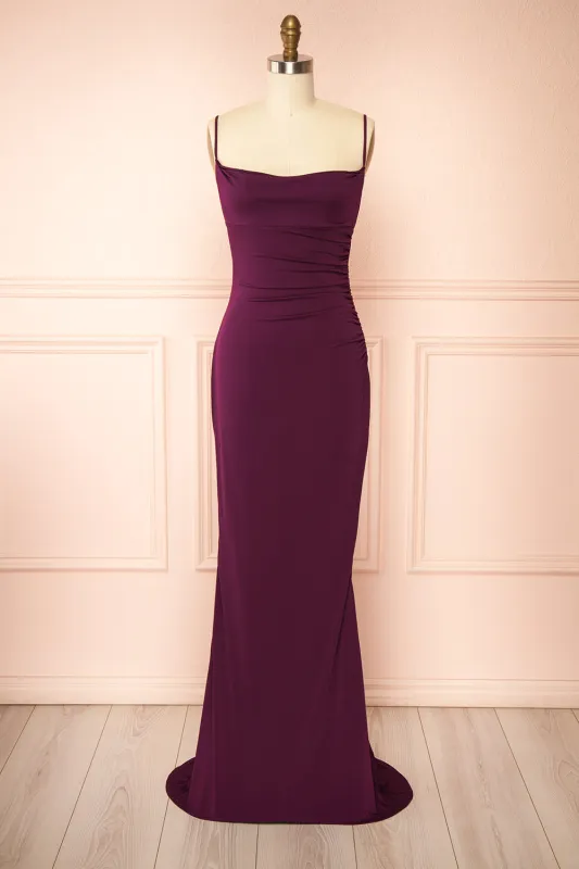 Nayla Purple | Mermaid Maxi Dress with Open Back sold by Boutique 1861