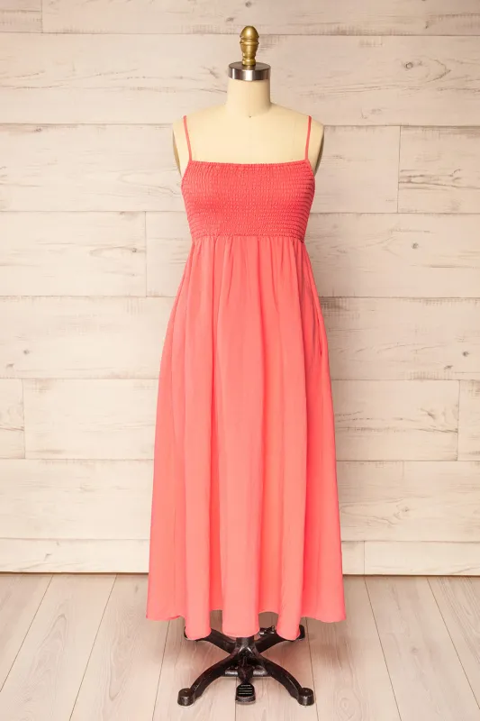 Somica Pink | Long Coral Dress w/ Empire Waist sold by Boutique 1861