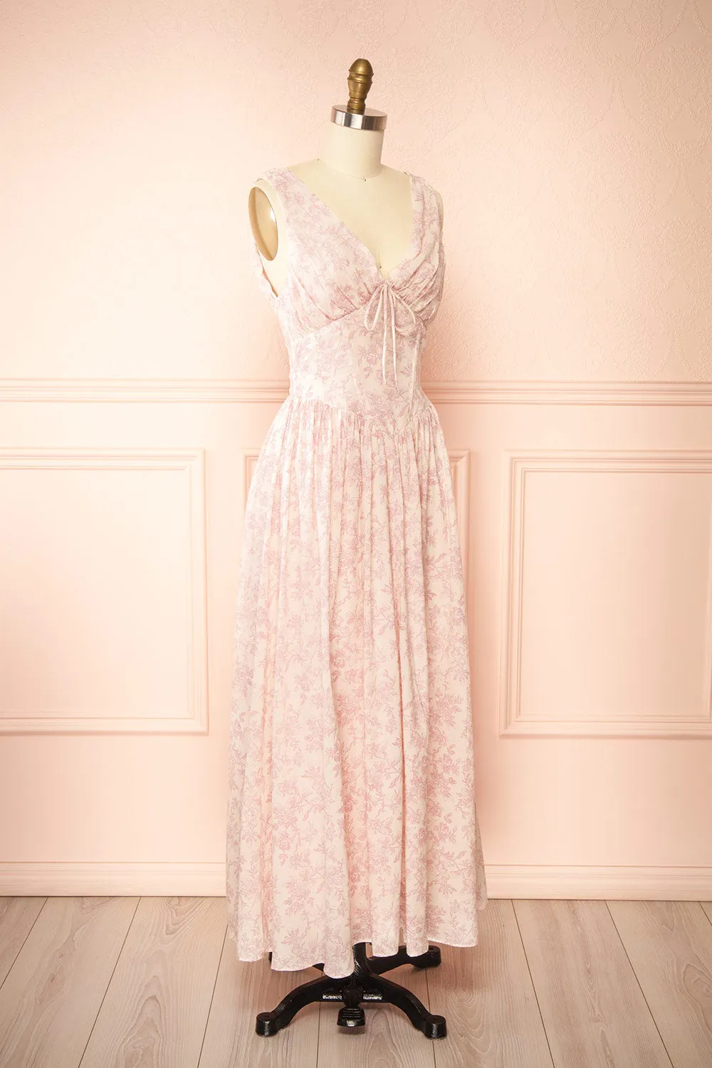 Silas Pink | Midi Dress w/ Pink Vintage Print sold by Boutique 1861 product image thumbnail 3