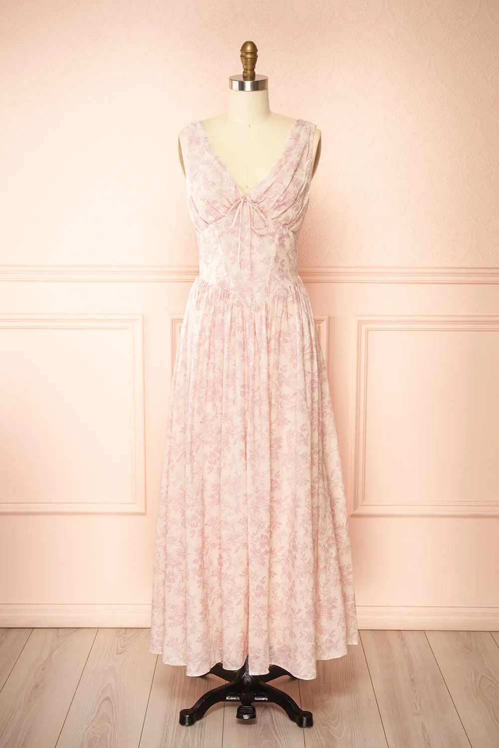 Silas Pink | Midi Dress w/ Pink Vintage Print sold by Boutique 1861