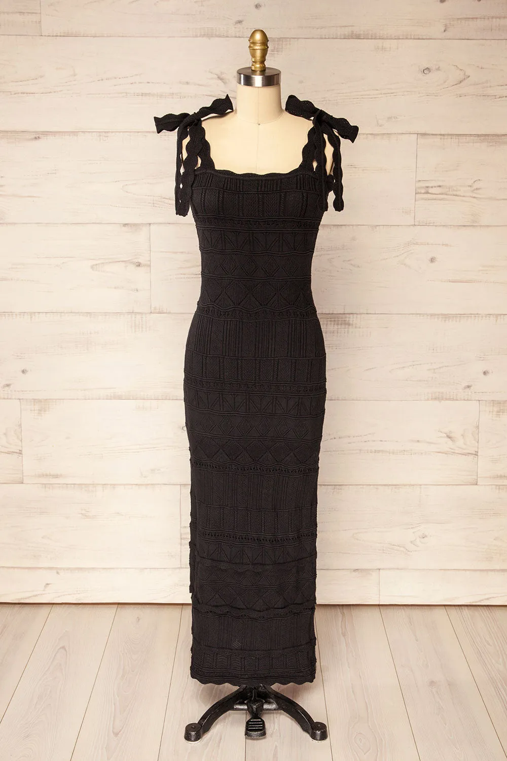 Hebi Black | Long Openwork Knit Dress sold by Boutique 1861