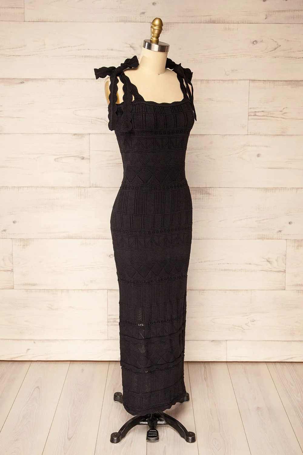 Hebi Black | Long Openwork Knit Dress sold by Boutique 1861 product image thumbnail 3