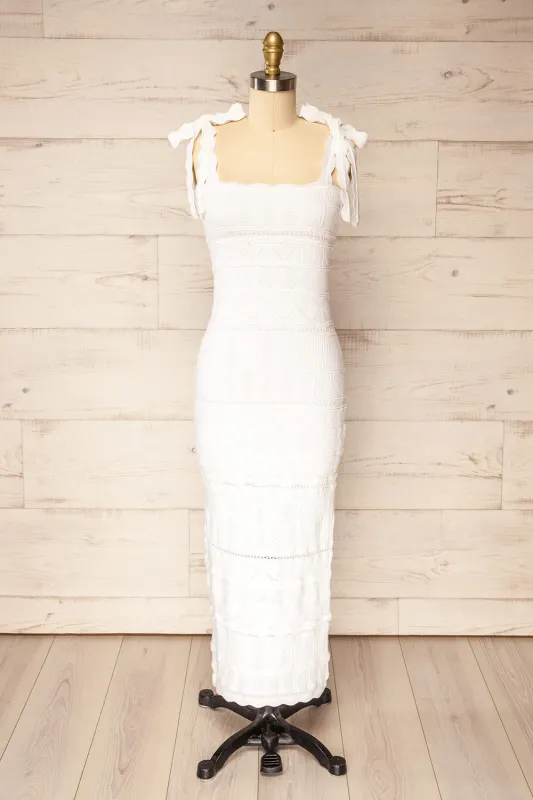 Hebi Ivory | Long Openwork Knit Dress sold by Boutique 1861