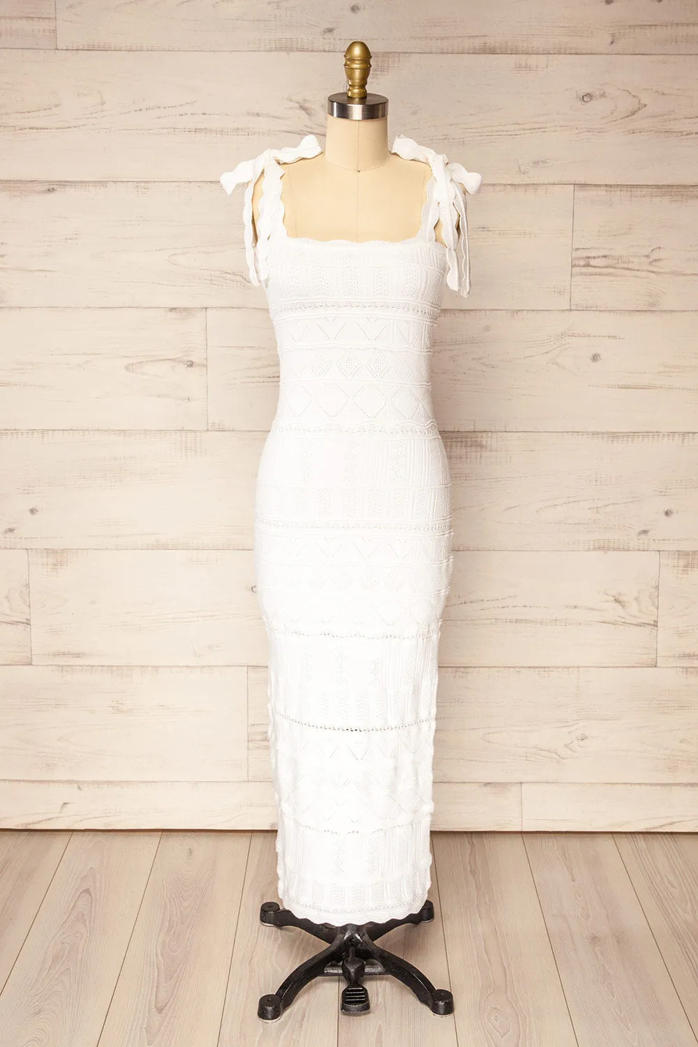 Hebi Ivory | Long Openwork Knit Dress sold by Boutique 1861