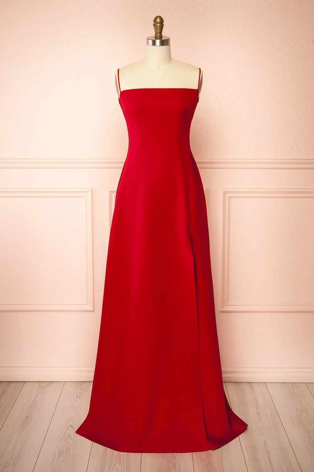 Izabella Red | A-line Maxi Dress with Open Back sold by Boutique 1861