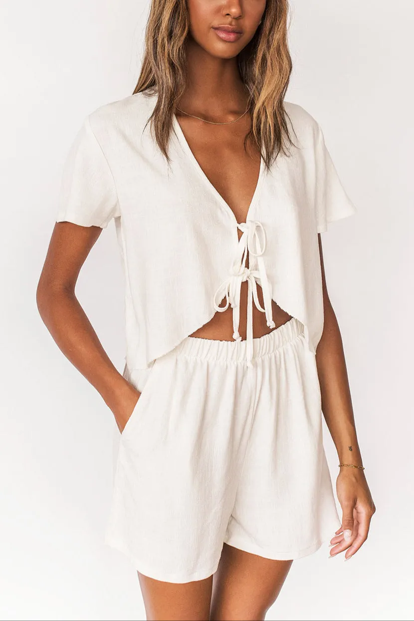 Warmel White | High-Waisted Linen Shorts sold by Boutique 1861