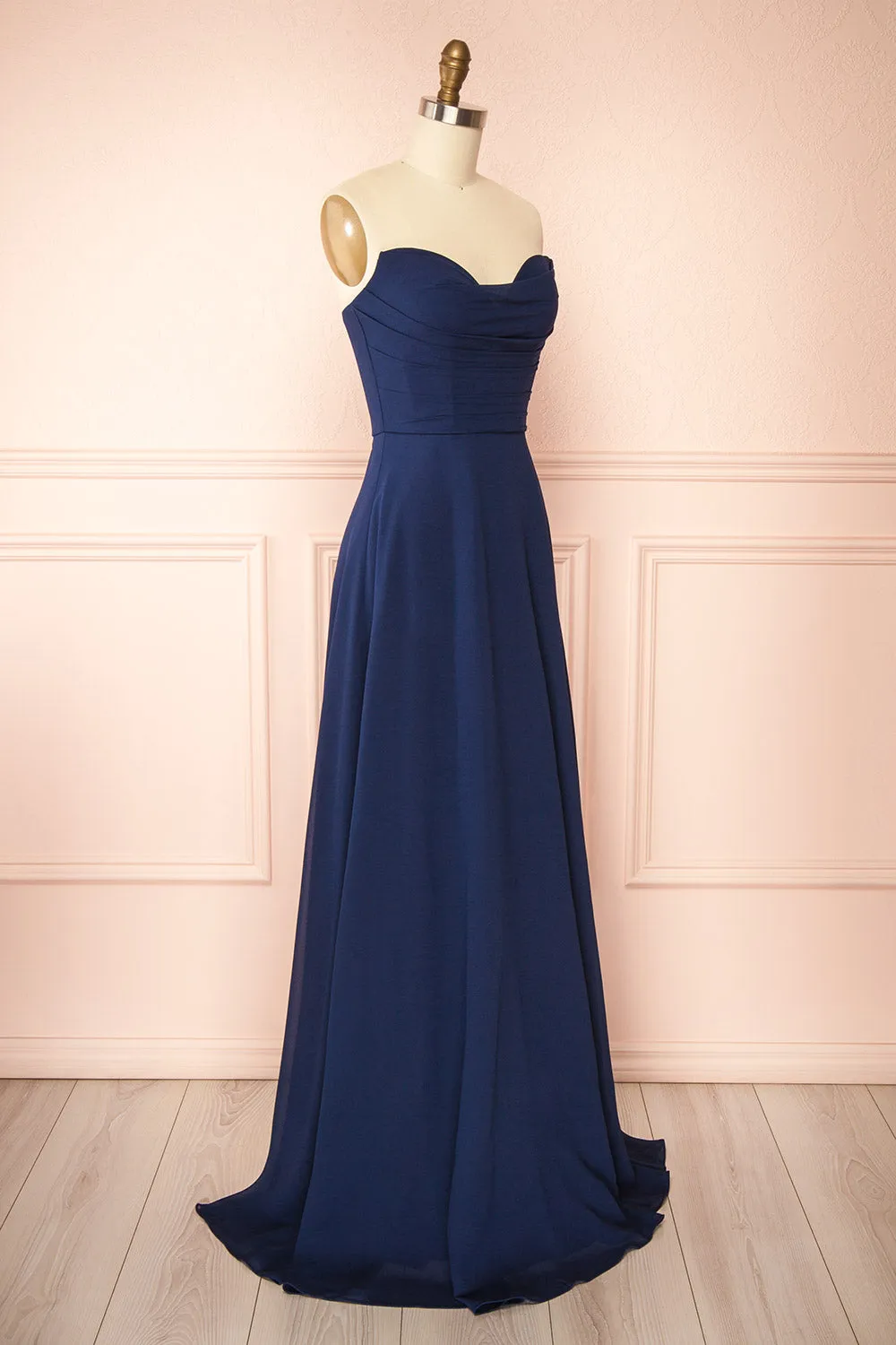 Janie Navy | Chiffon Maxi Dress with Sweetheart Neckline and Scarf sold by Boutique 1861 product image thumbnail 4