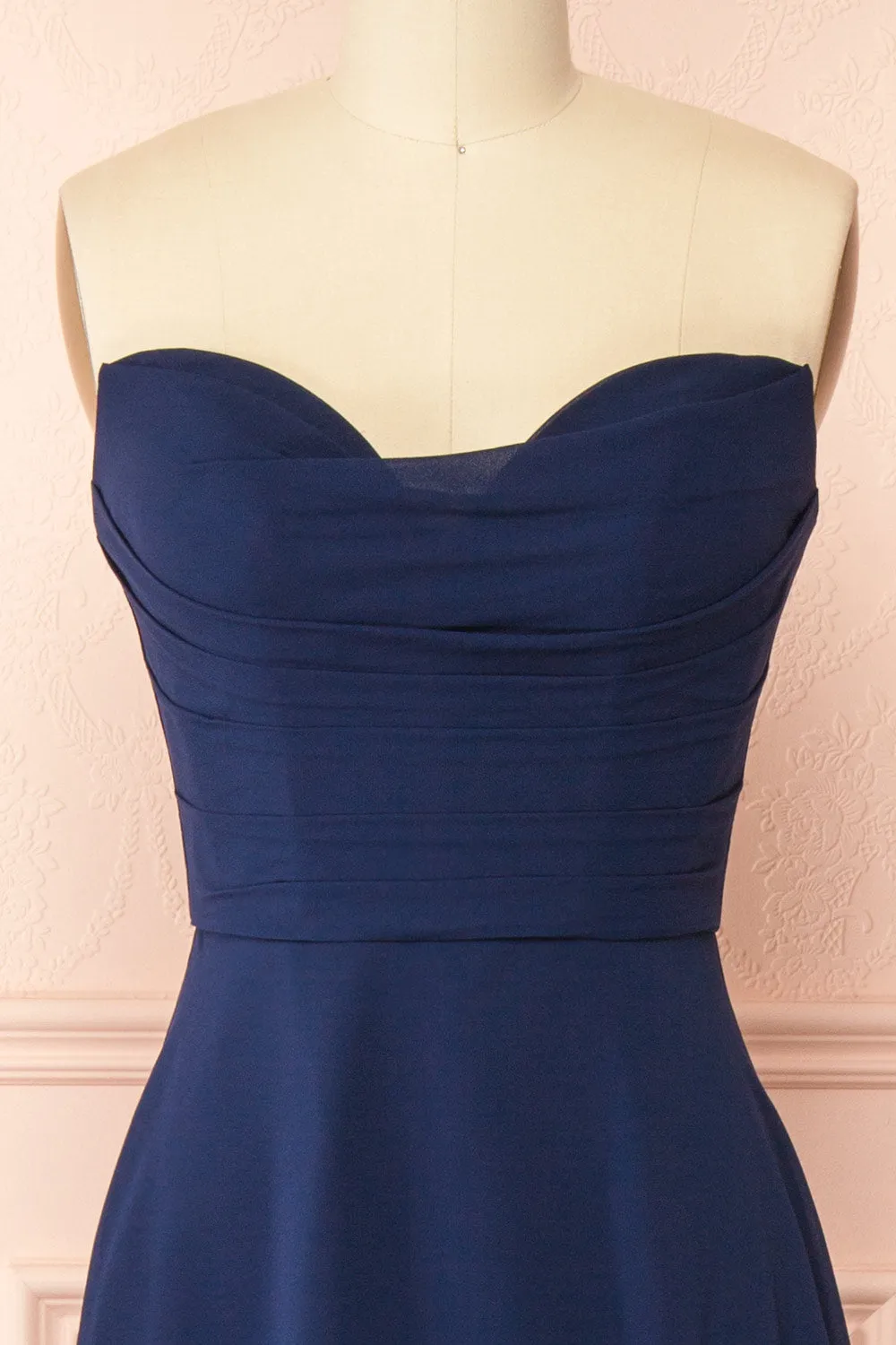 Janie Navy | Chiffon Maxi Dress with Sweetheart Neckline and Scarf sold by Boutique 1861 product image thumbnail 3