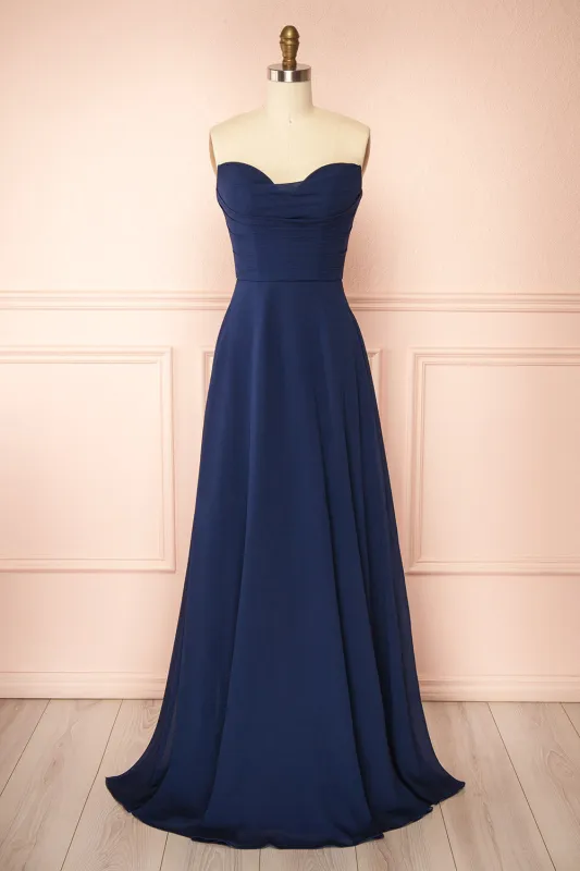Janie Navy | Chiffon Maxi Dress with Neck Scarf sold by Boutique 1861