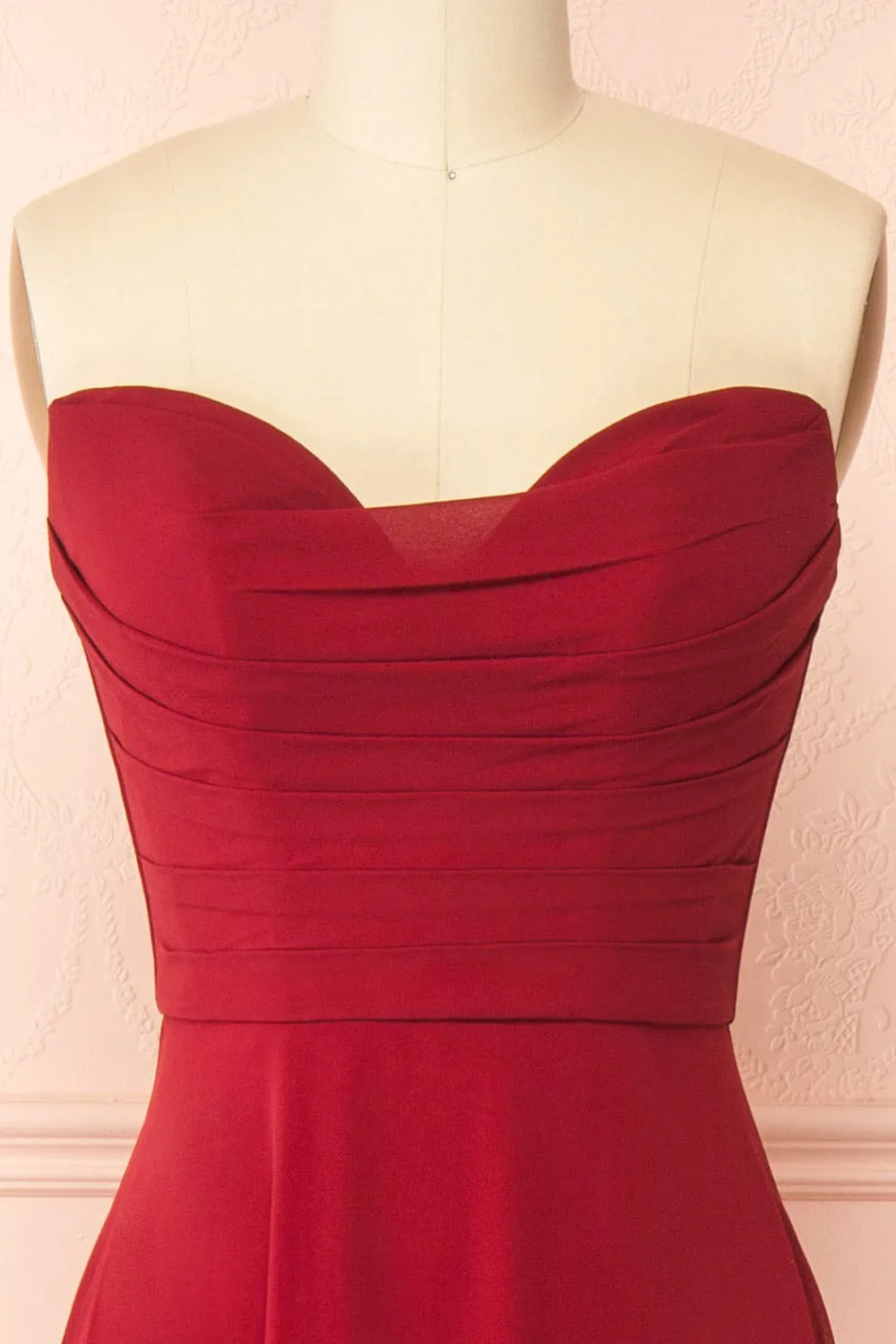 Janie Burgundy | Chiffon Maxi Dress with Sweetheart Neckline and Scarf sold by Boutique 1861 product image thumbnail 3