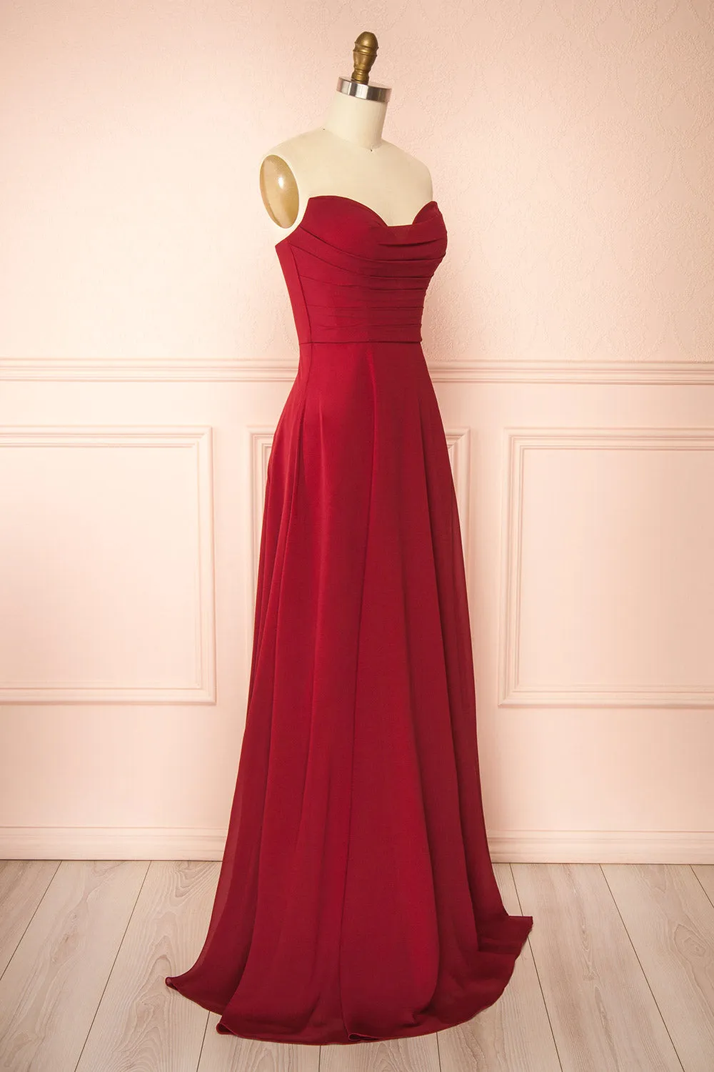 Janie Burgundy | Chiffon Maxi Dress with Sweetheart Neckline and Scarf sold by Boutique 1861 product image thumbnail 4