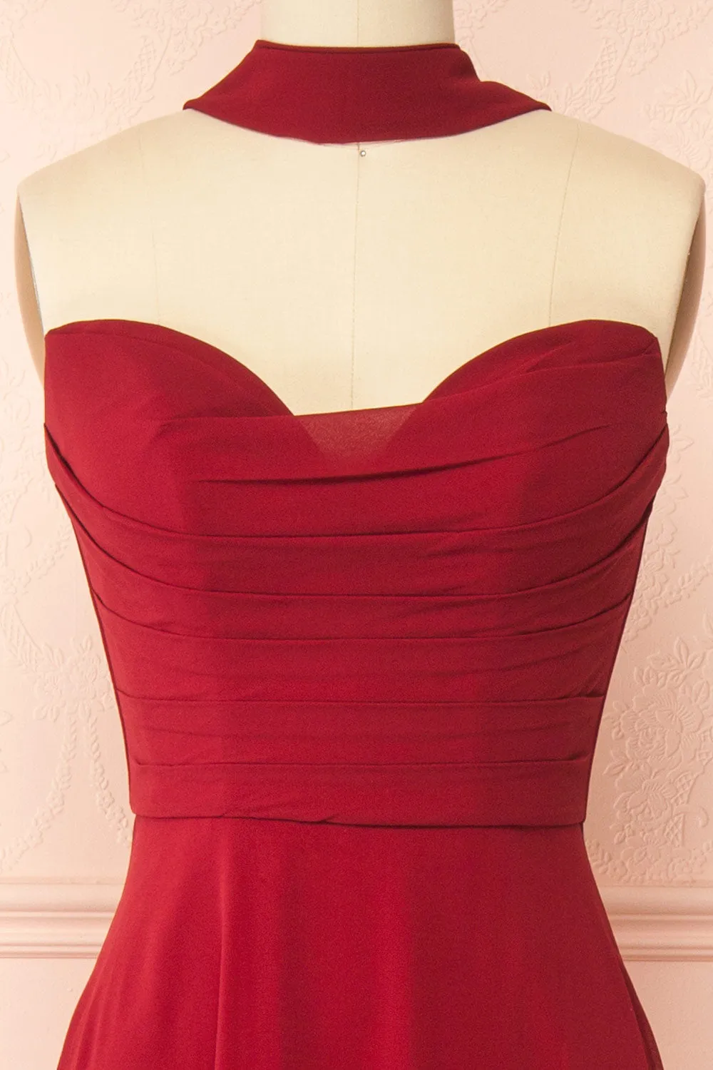 Janie Burgundy | Chiffon Maxi Dress with Sweetheart Neckline and Scarf sold by Boutique 1861 product image thumbnail 2