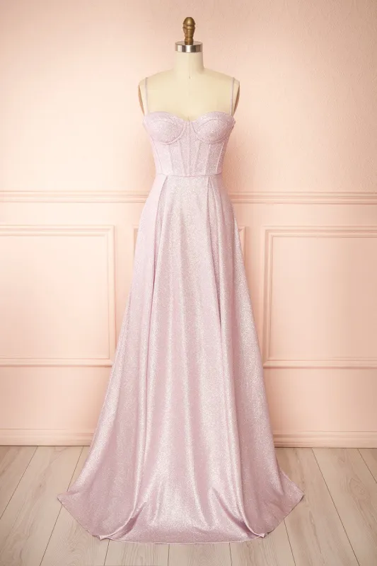Malie | Sparkly Pink Corset Maxi Dress sold by Boutique 1861