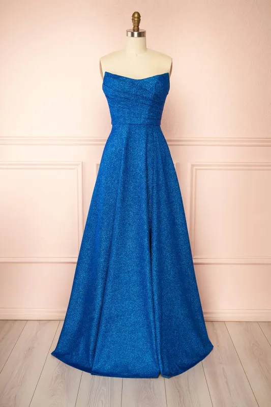Fitzi Blue | Sparkly Strapless Maxi Dress w/ Slit sold by Boutique 1861