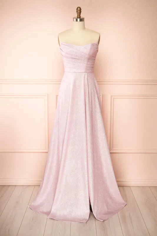 Fitzi Pink | Sparkly Strapless Maxi Dress w/ Slit sold by Boutique 1861