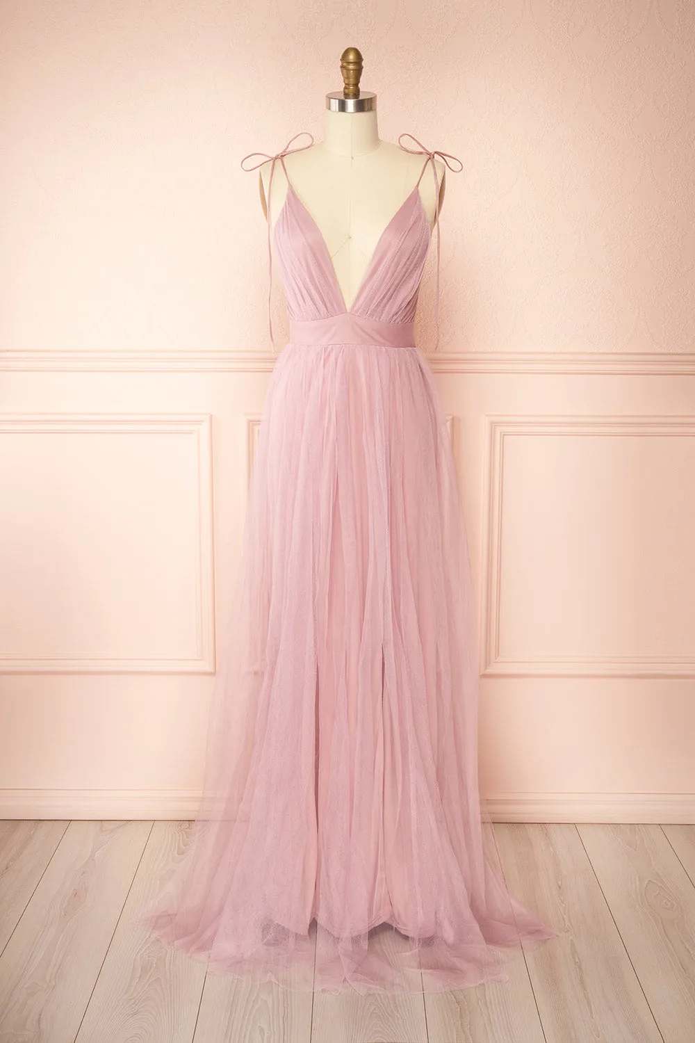 Hyedi Mauve | Tulle Gown with Plunging Neckline sold by Boutique 1861