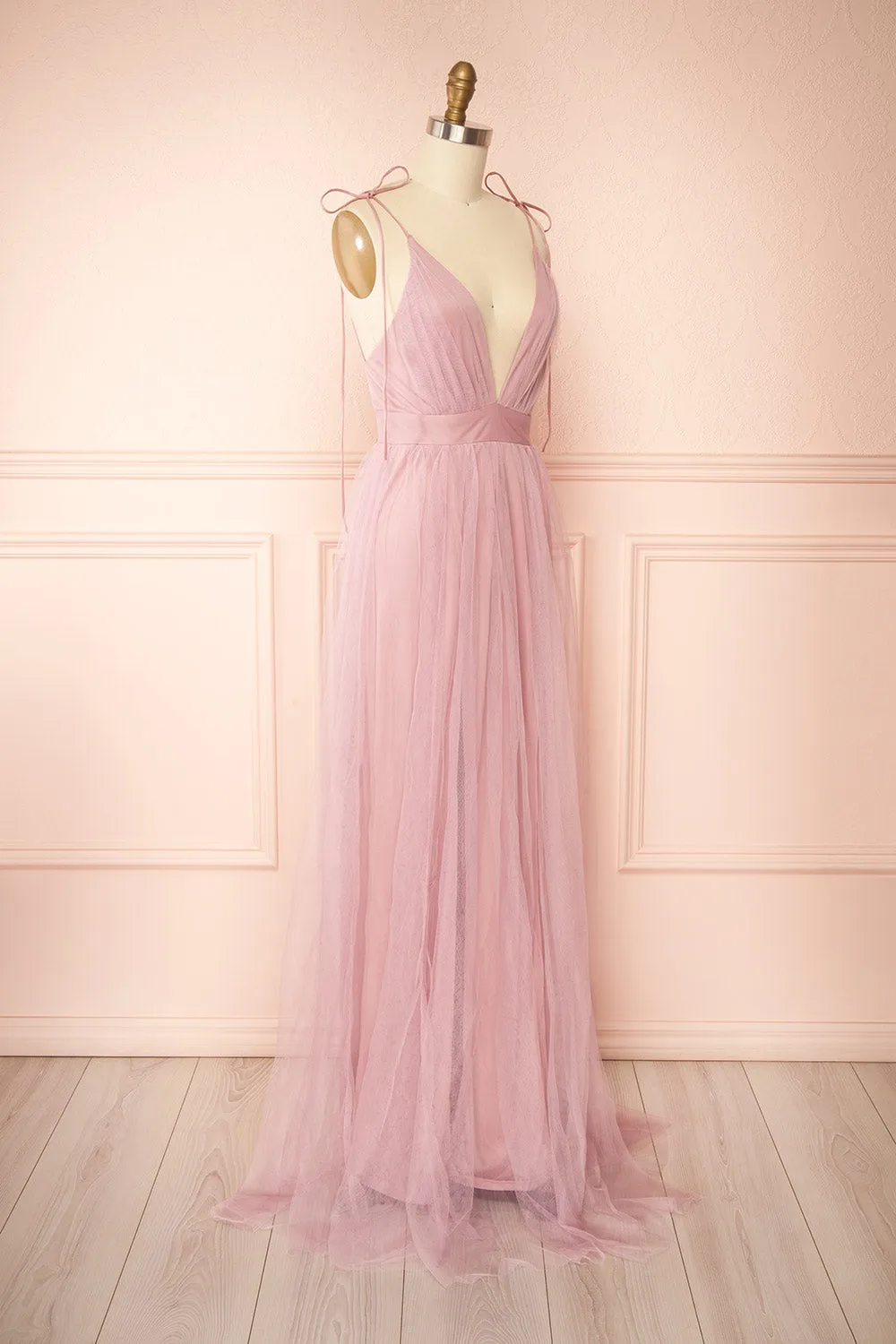 Hyedi Mauve | Tulle Gown with Plunging Neckline sold by Boutique 1861 product image thumbnail 4