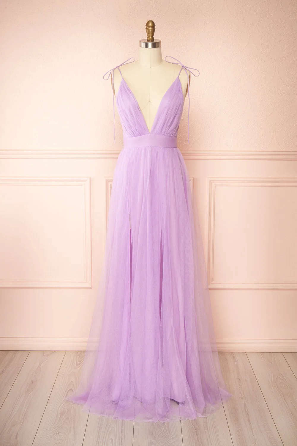 Hyedi Lavender | Tulle Gown with Plunging Neckline sold by Boutique 1861