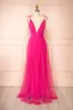 Hyedi Fuchsia | Tulle Gown with Plunging Neckline sold by Boutique 1861