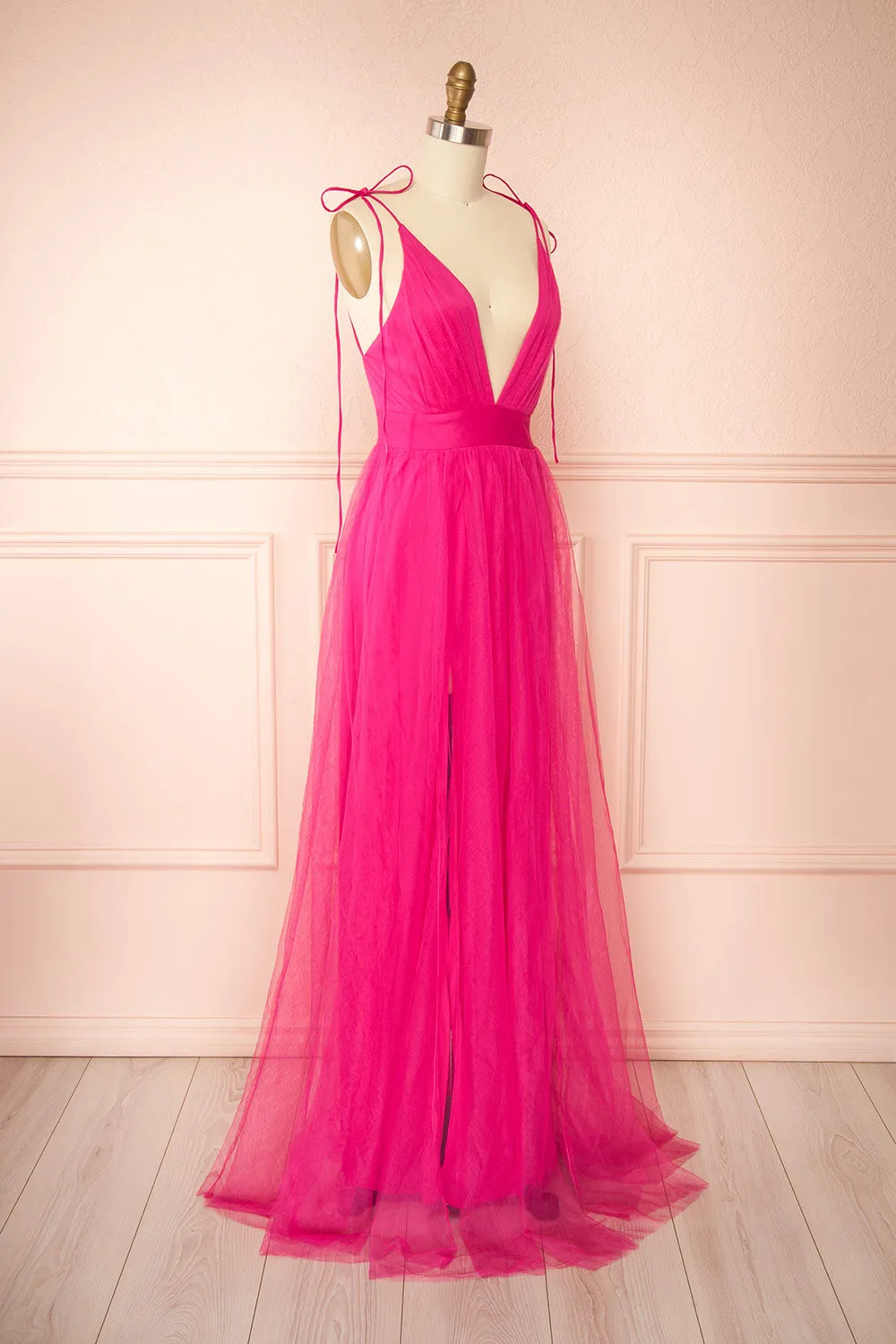 Hyedi Fuchsia | Tulle Gown with Plunging Neckline sold by Boutique 1861 product image thumbnail 4