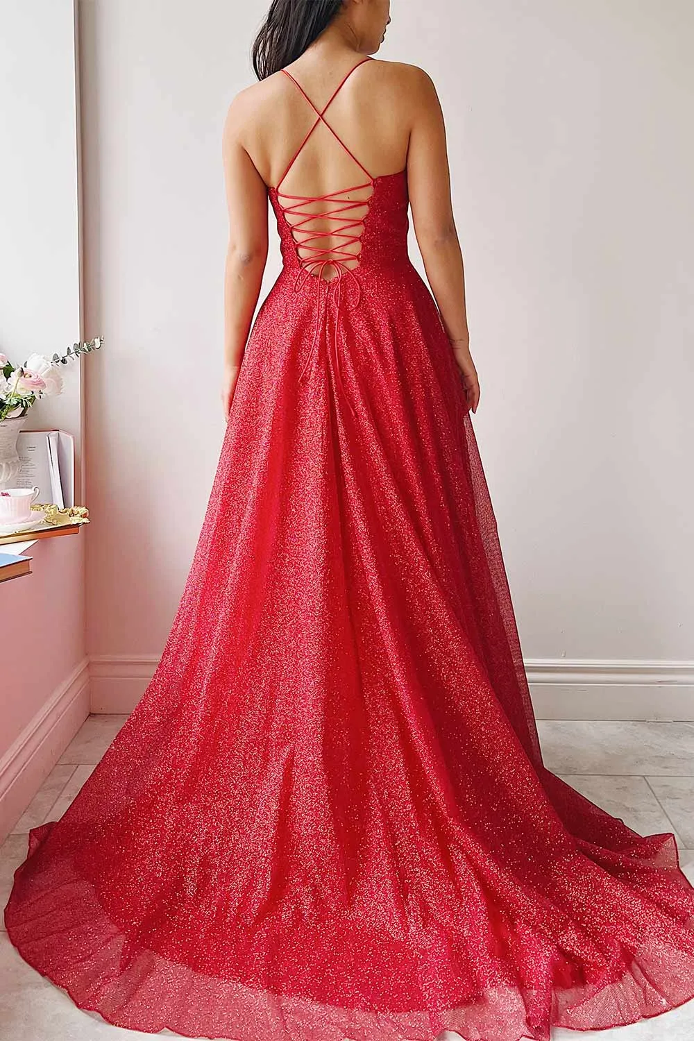 Lexy Red | Sparkly Cowl Neck Maxi Dress sold by Boutique 1861 product image thumbnail 3