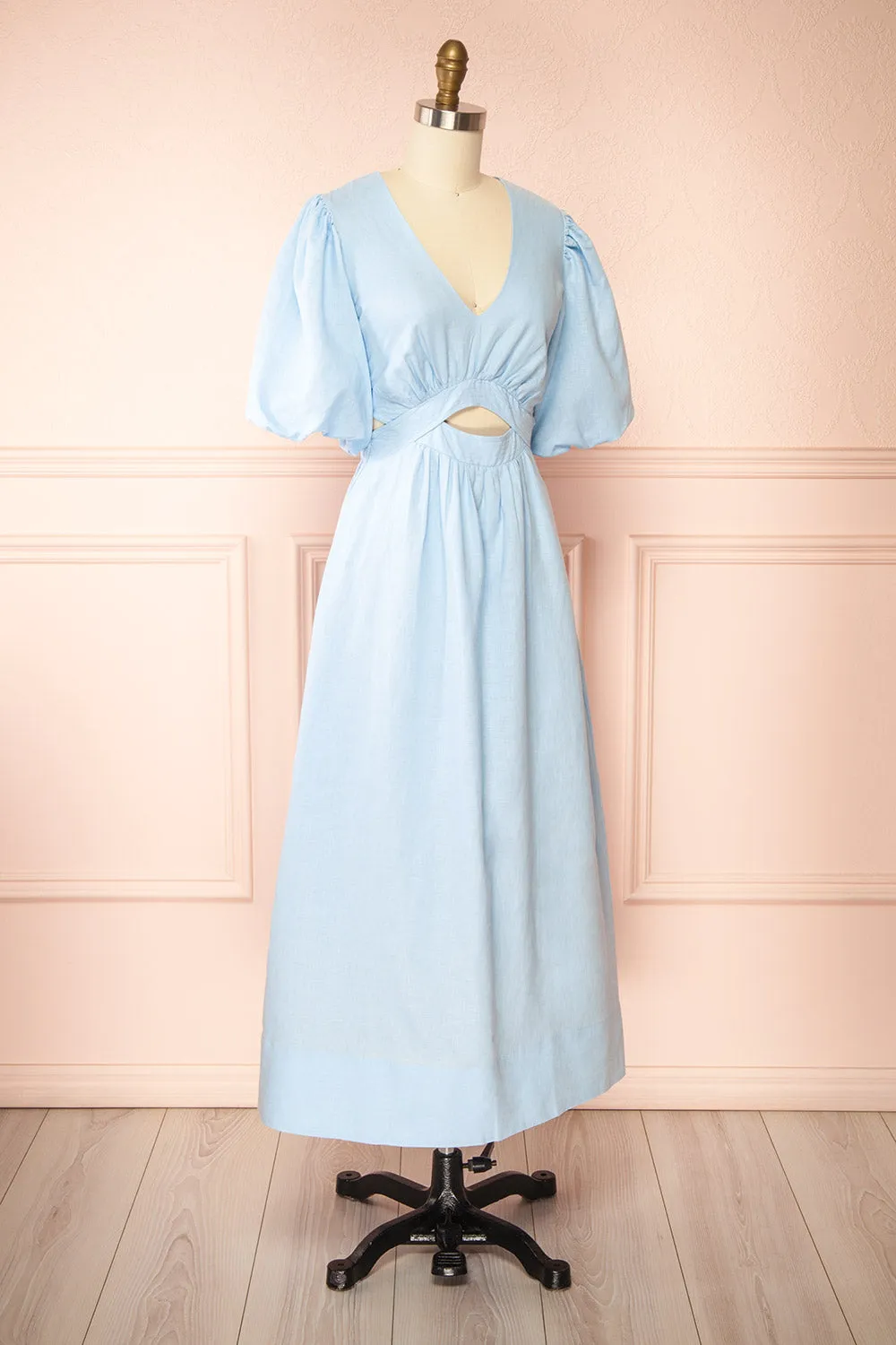 Elyssien | Blue Puff Sleeve Midi Dress sold by Boutique 1861 product image thumbnail 4