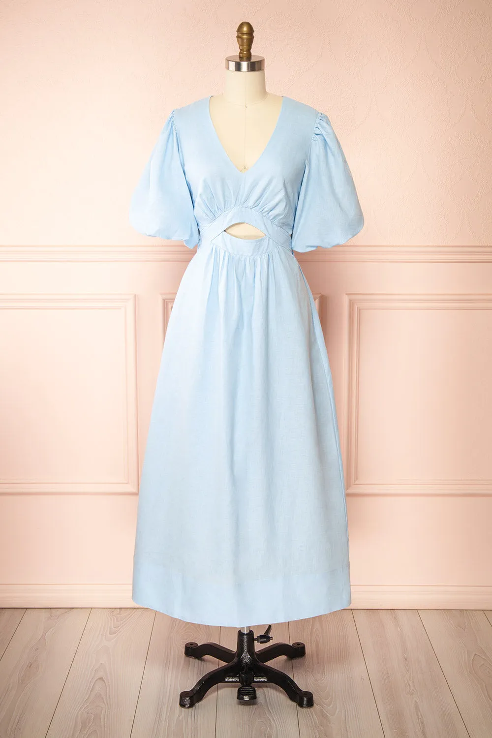 Elyssien | Blue Puff Sleeve Midi Dress sold by Boutique 1861
