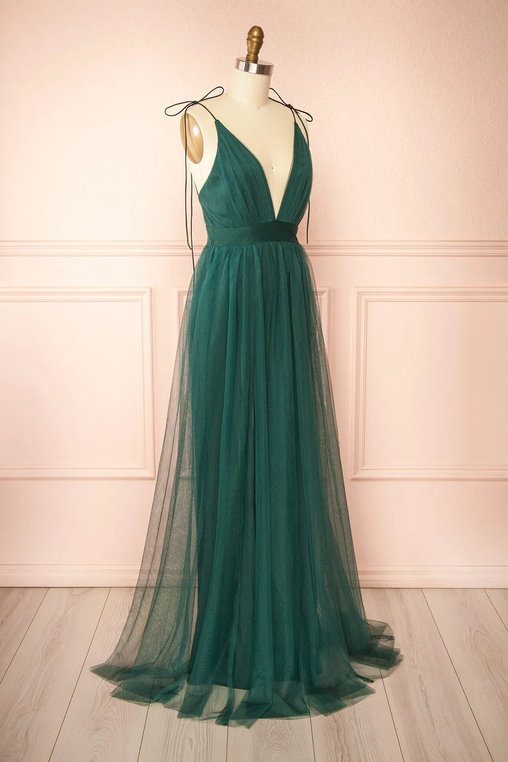Hyedi Green | Tulle Gown with Plunging Neckline sold by Boutique 1861 product image thumbnail 4