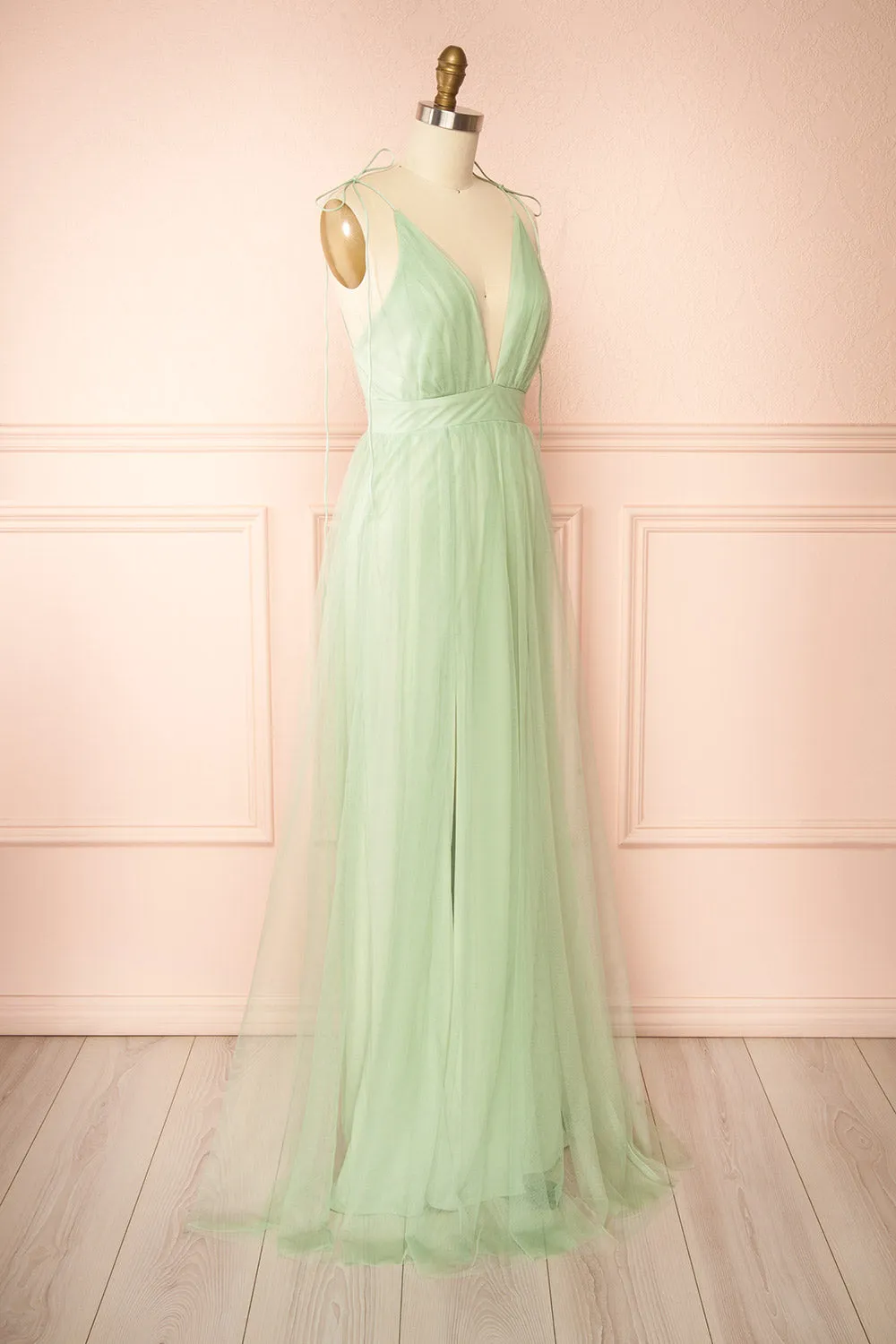 Hyedi Sage | Tulle Gown with Plunging Neckline sold by Boutique 1861 product image thumbnail 4