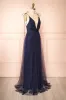 Hyedi Navy | Tulle Gown with Plunging Neckline sold by Boutique 1861