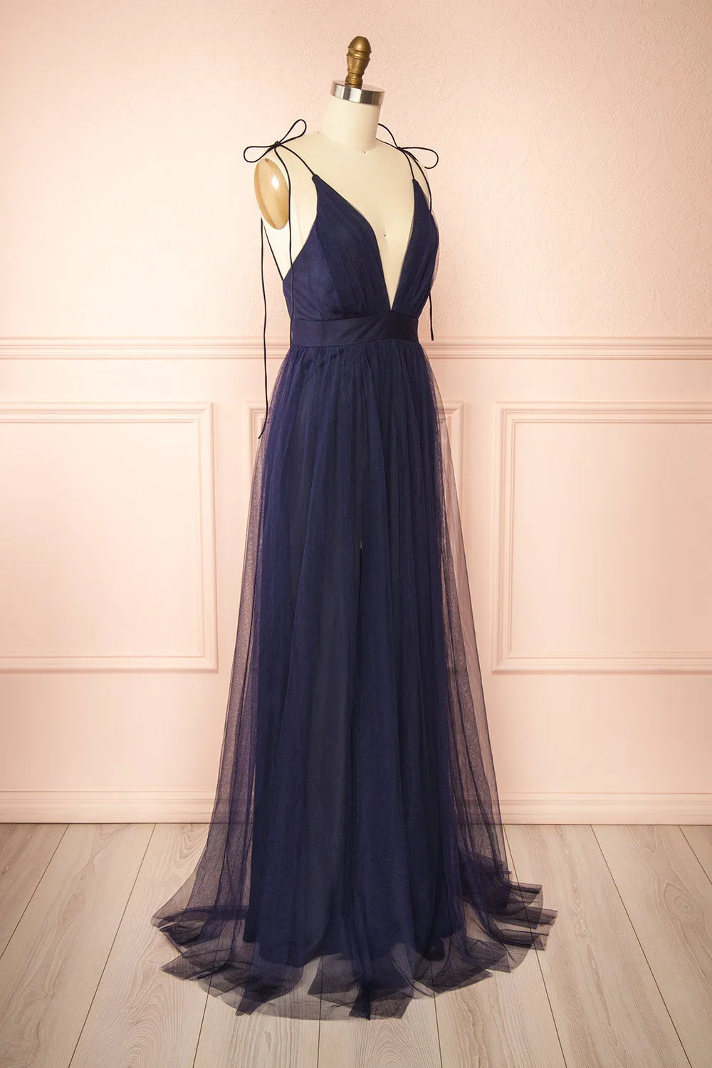 Hyedi Navy | Tulle Gown with Plunging Neckline sold by Boutique 1861 product image thumbnail 4