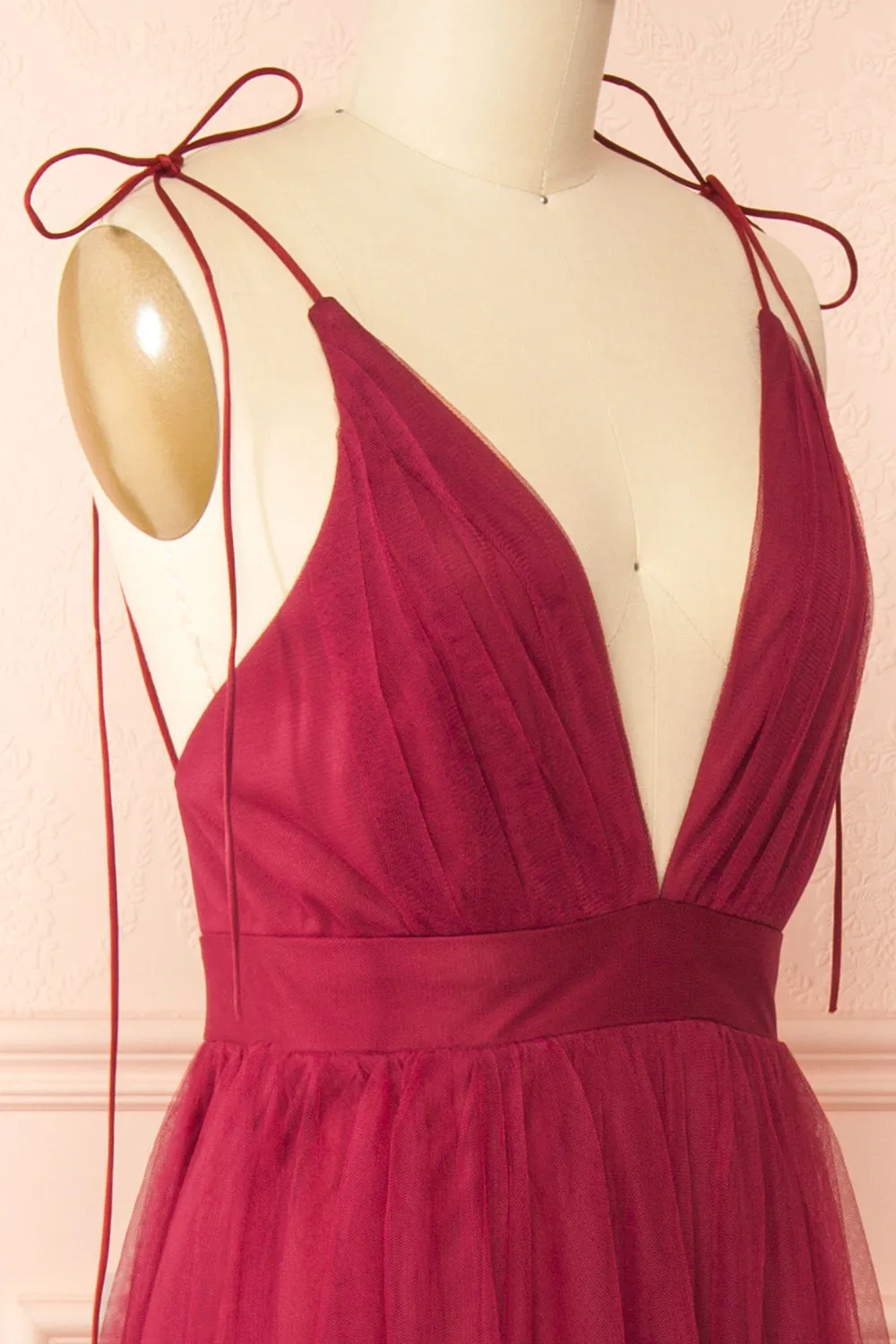 Hyedi Burgundy | Tulle Gown with Plunging Neckline sold by Boutique 1861 product image thumbnail 5