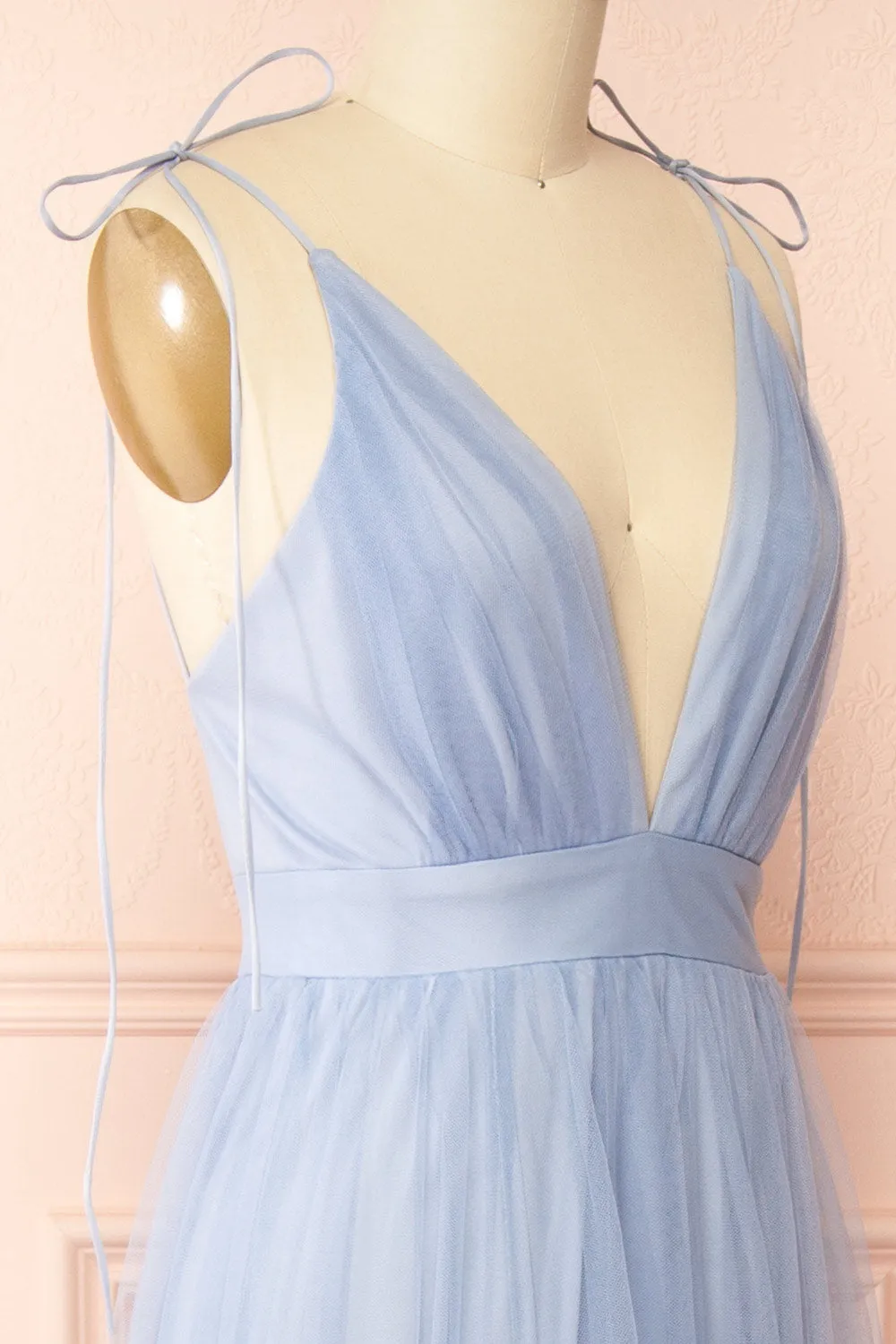 Hyedi Light Blue | Tulle Gown with Plunging Neckline sold by Boutique 1861 product image thumbnail 5
