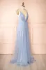 Hyedi Light Blue | Tulle Gown with Plunging Neckline sold by Boutique 1861
