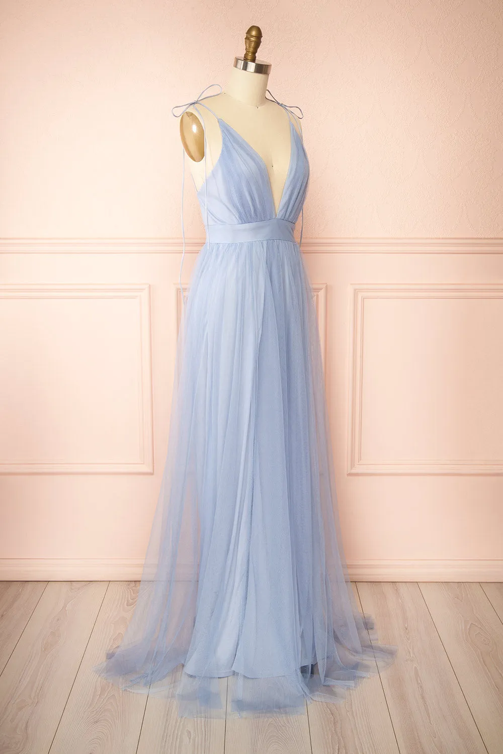 Hyedi Light Blue | Tulle Gown with Plunging Neckline sold by Boutique 1861 product image thumbnail 4