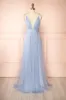 Hyedi Light Blue | Tulle Gown with Plunging Neckline sold by Boutique 1861