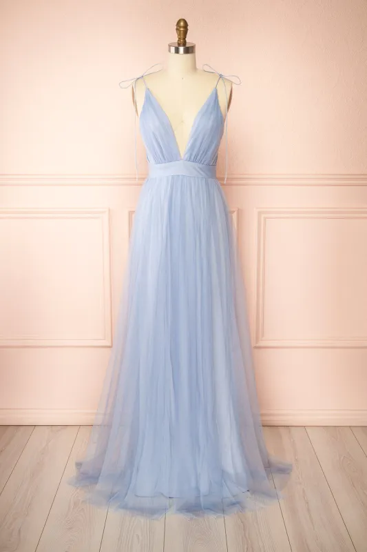 Hyedi Light Blue | Tulle Gown with Plunging Neckline sold by Boutique 1861